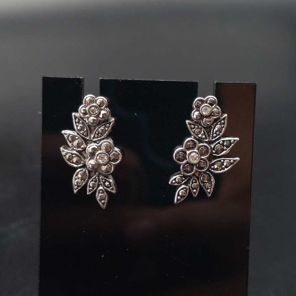 Avon Faux Marcasite Earrings Studs Flowers Vintage
